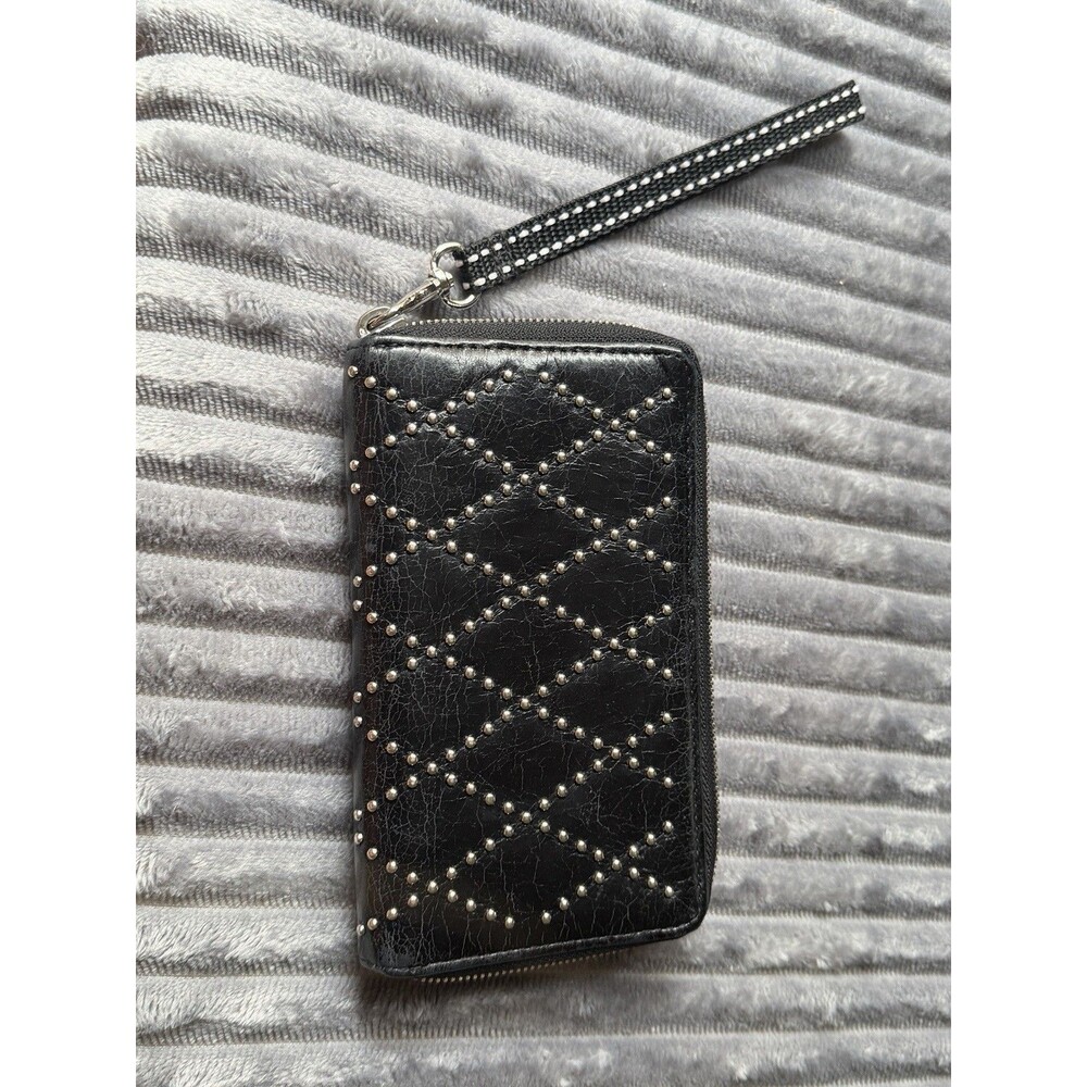 HOBO INTERNATIONAL black SOFT LEATHER ZIP AROUND STUDDED WALLET - Picture 4 of 16